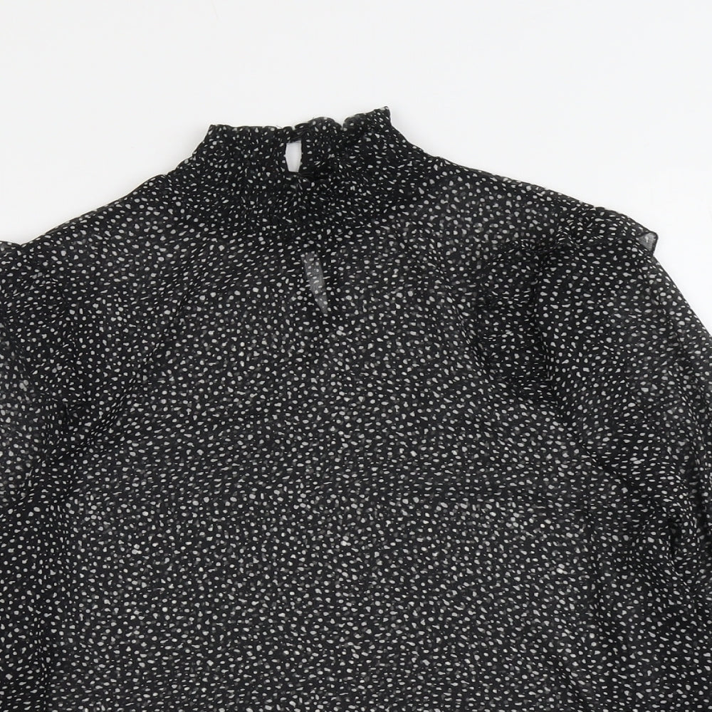 Papaya Womens Black Geometric Polyester Basic Blouse Size 10 High Neck