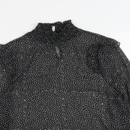 Papaya Womens Black Geometric Polyester Basic Blouse Size 10 High Neck