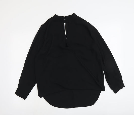Miss Selfridge Womens Black Polyester Basic Blouse Size 10 Round Neck