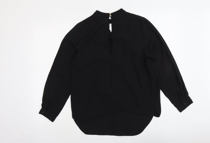 Miss Selfridge Womens Black Polyester Basic Blouse Size 10 Round Neck