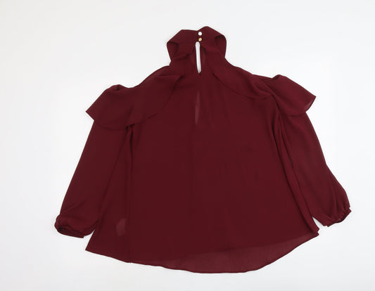 Atmosphere Womens Red Polyester Basic Blouse Size 10 V-Neck - Cold Shoulder