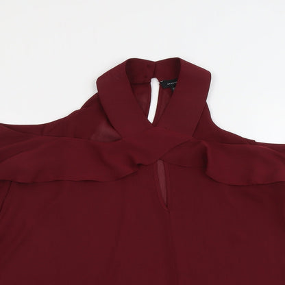 Atmosphere Womens Red Polyester Basic Blouse Size 10 V-Neck - Cold Shoulder