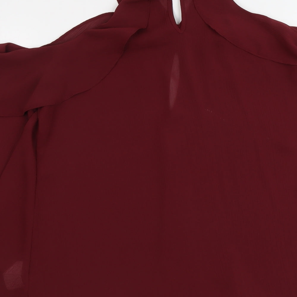 Atmosphere Womens Red Polyester Basic Blouse Size 10 V-Neck - Cold Shoulder