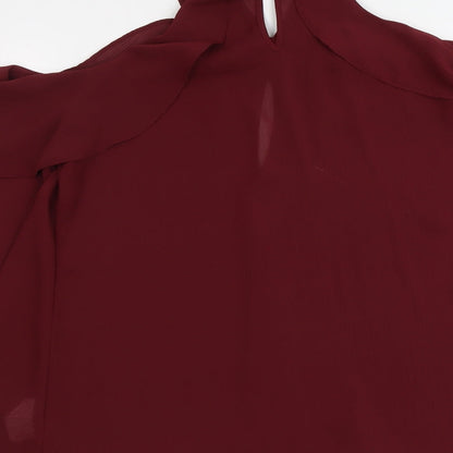 Atmosphere Womens Red Polyester Basic Blouse Size 10 V-Neck - Cold Shoulder