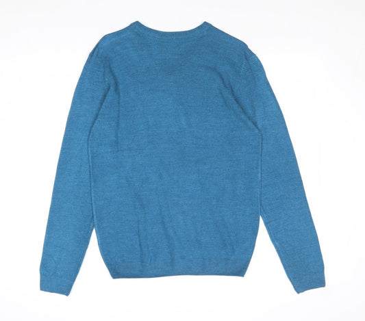 M&Co Mens Blue V-Neck Acrylic Pullover Jumper Size S Long Sleeve