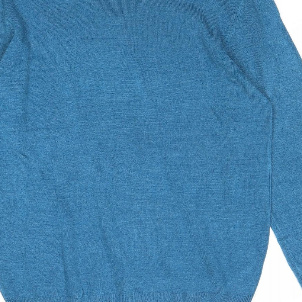 M&Co Mens Blue V-Neck Acrylic Pullover Jumper Size S Long Sleeve