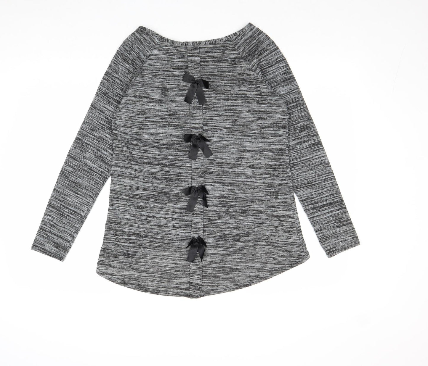 Sara Fashion Womens Grey Boat Neck Polyester Pullover Jumper Size S - Bow Detail