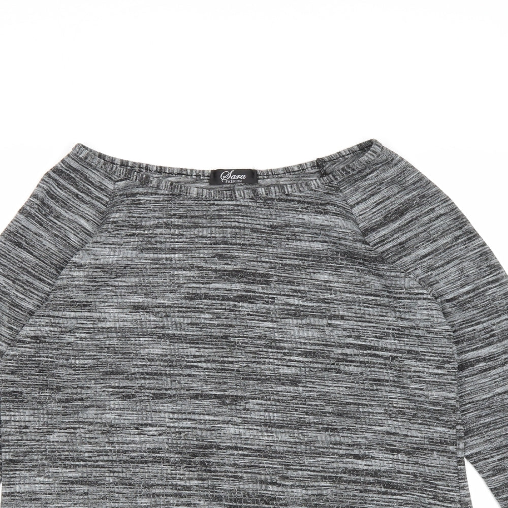 Sara Fashion Womens Grey Boat Neck Polyester Pullover Jumper Size S - Bow Detail