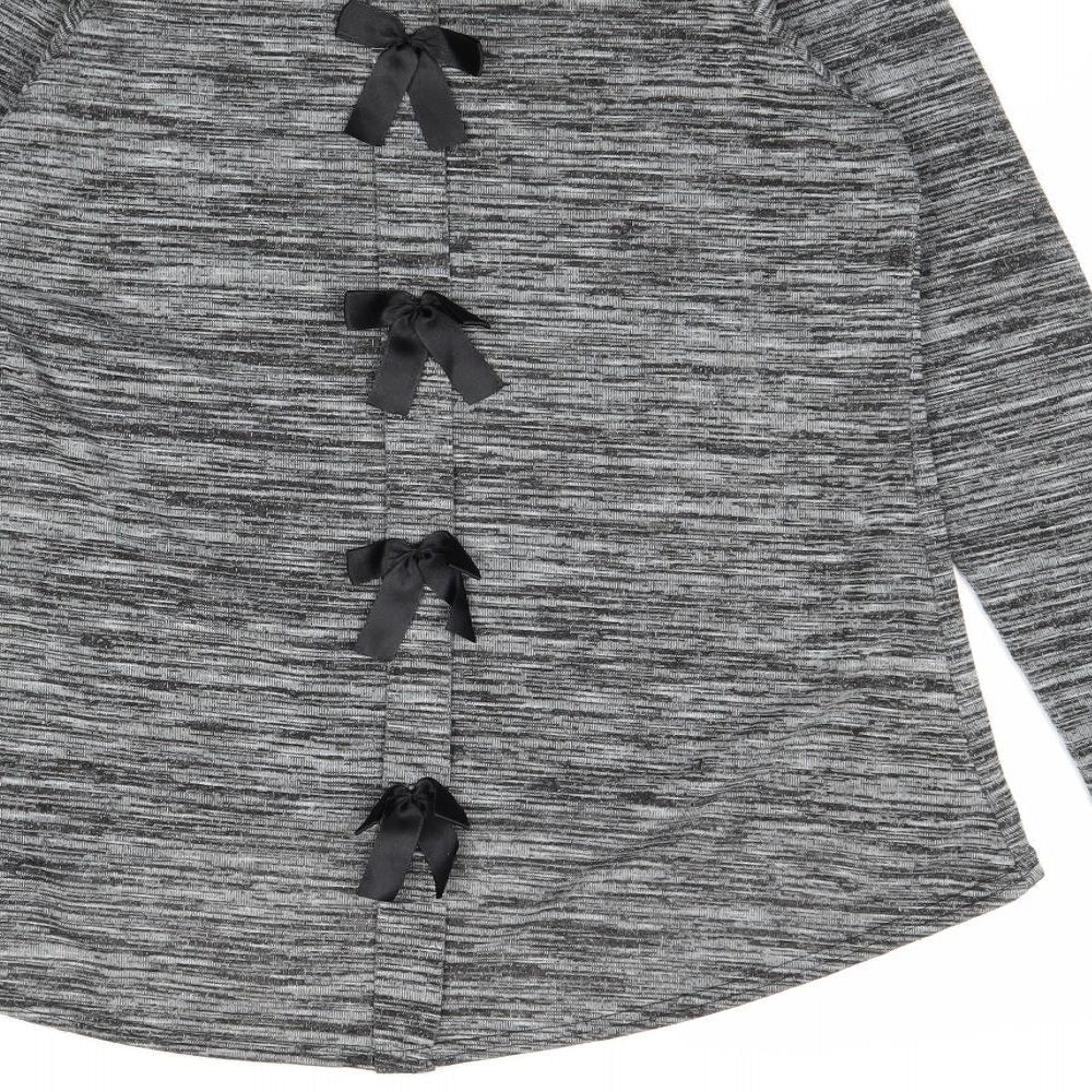 Sara Fashion Womens Grey Boat Neck Polyester Pullover Jumper Size S - Bow Detail