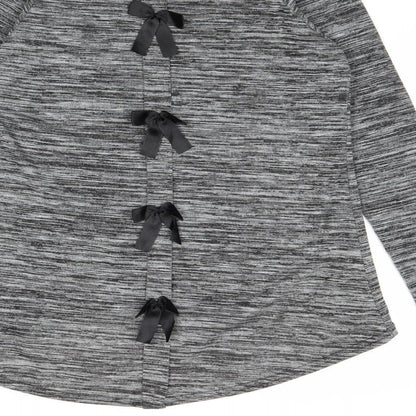 Sara Fashion Womens Grey Boat Neck Polyester Pullover Jumper Size S - Bow Detail