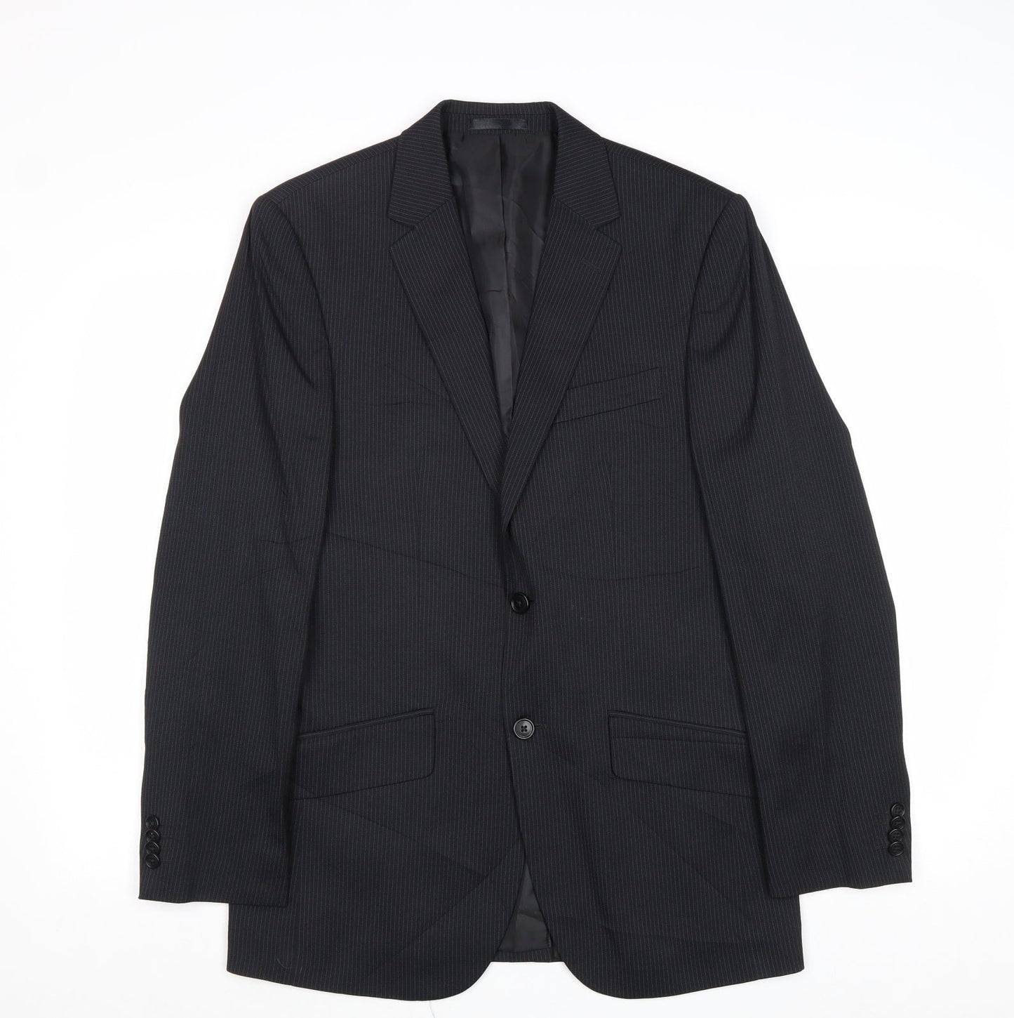 F&F Mens Black Striped Polyester Jacket Suit Jacket Size 36 Regular