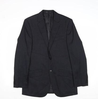 F&F Mens Black Striped Polyester Jacket Suit Jacket Size 36 Regular