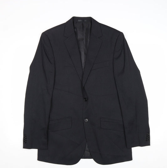 F&F Mens Black Striped Polyester Jacket Suit Jacket Size 36 Regular