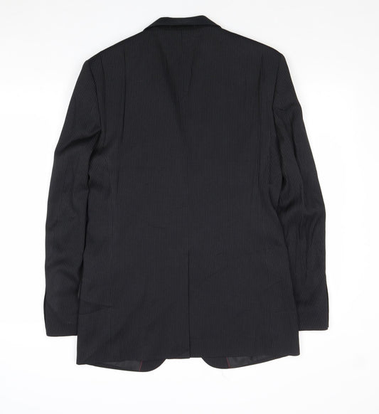 F&F Mens Black Striped Polyester Jacket Suit Jacket Size 36 Regular