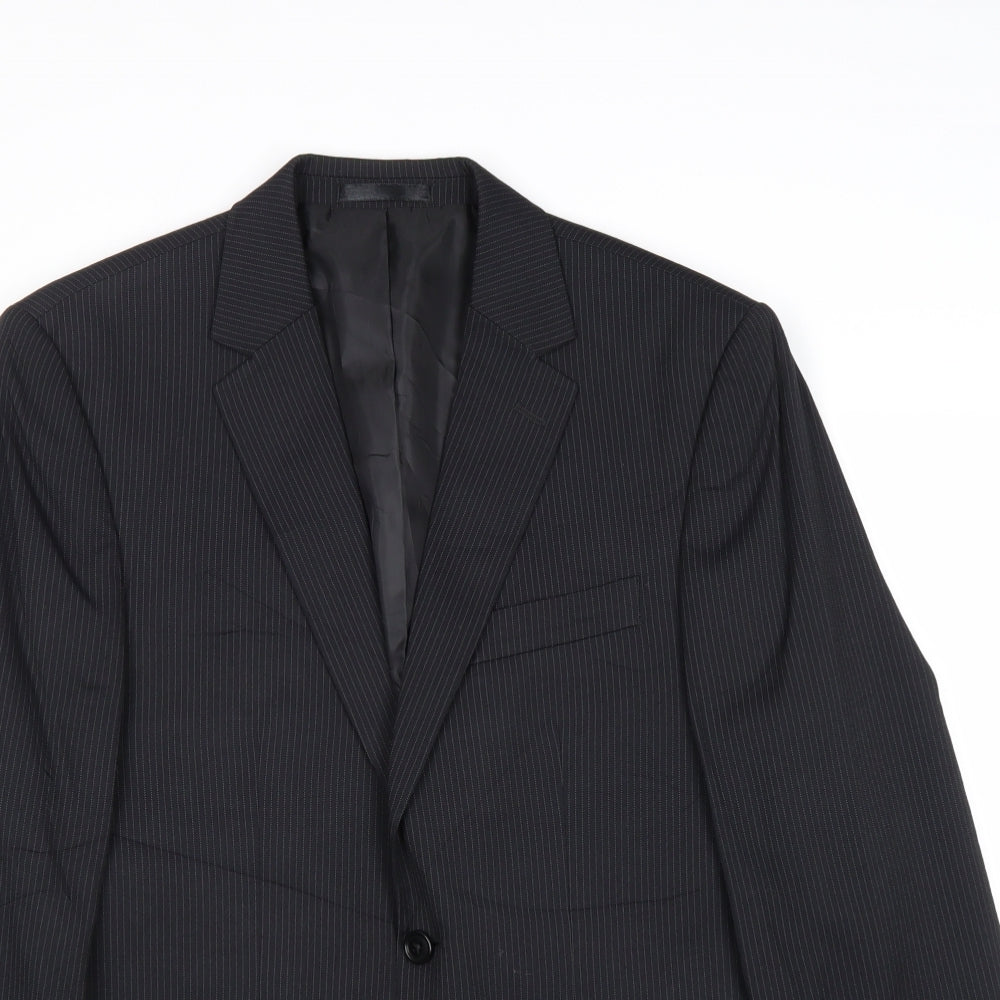 F&F Mens Black Striped Polyester Jacket Suit Jacket Size 36 Regular