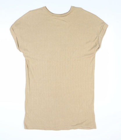 Zara Womens Brown Cotton T-Shirt Dress Size S Round Neck Pullover