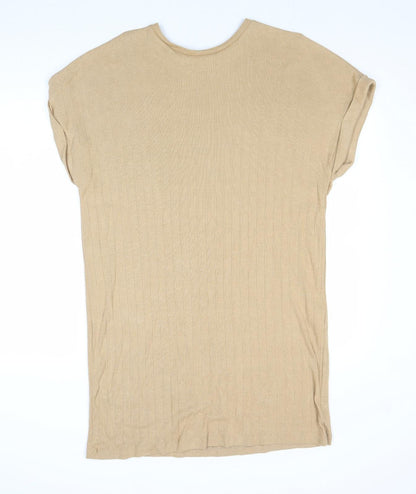 Zara Womens Brown Cotton T-Shirt Dress Size S Round Neck Pullover