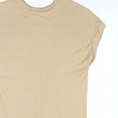 Zara Womens Brown Cotton T-Shirt Dress Size S Round Neck Pullover