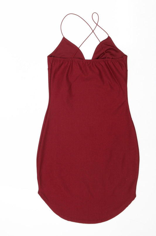 Boohoo Womens Red Polyester Slip Dress Size 10 V-Neck Pullover