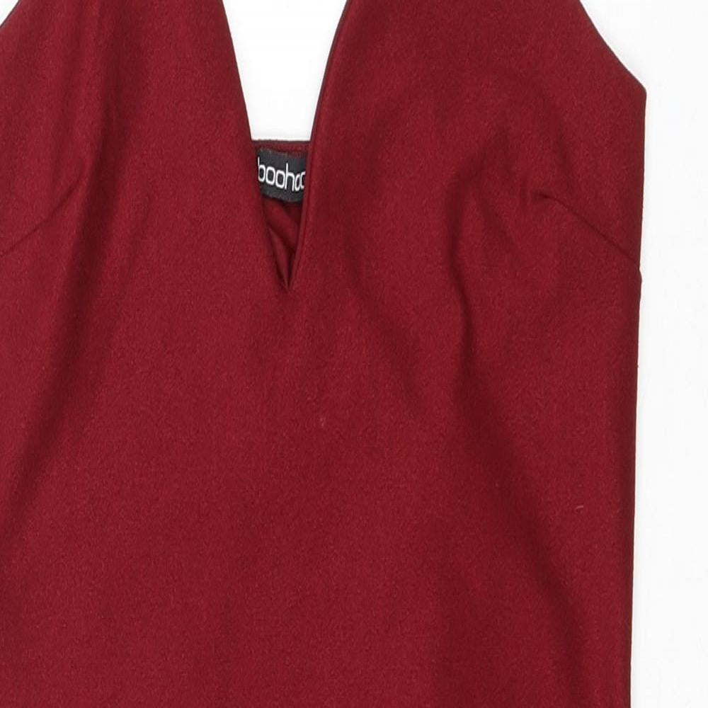 Boohoo Womens Red Polyester Slip Dress Size 10 V-Neck Pullover
