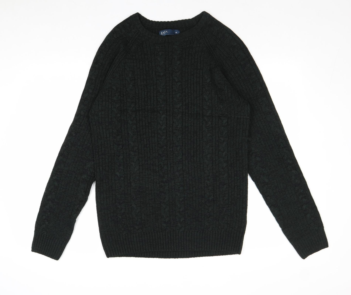 Easy Mens Green Round Neck Acrylic Pullover Jumper Size M Long Sleeve