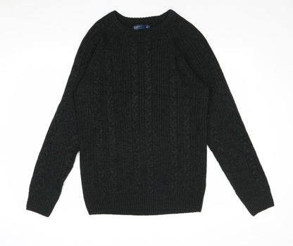 Easy Mens Green Round Neck Acrylic Pullover Jumper Size M Long Sleeve