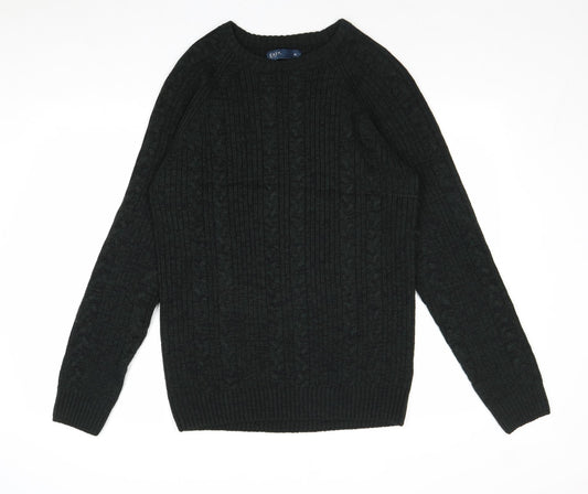 Easy Mens Green Round Neck Acrylic Pullover Jumper Size M Long Sleeve