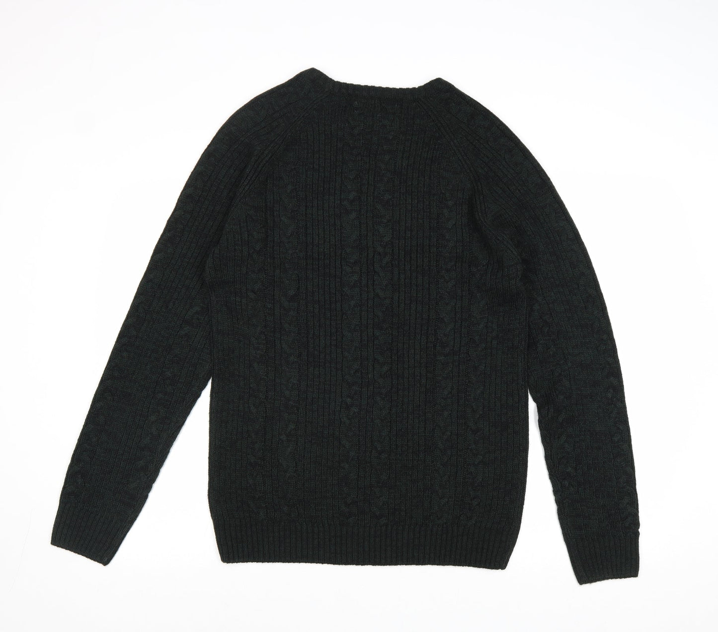 Easy Mens Green Round Neck Acrylic Pullover Jumper Size M Long Sleeve