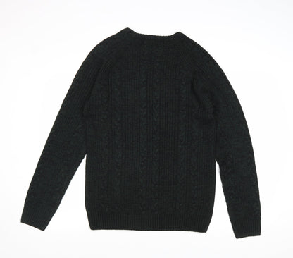 Easy Mens Green Round Neck Acrylic Pullover Jumper Size M Long Sleeve
