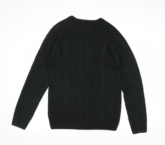 Easy Mens Green Round Neck Acrylic Pullover Jumper Size M Long Sleeve