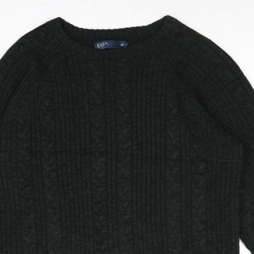 Easy Mens Green Round Neck Acrylic Pullover Jumper Size M Long Sleeve