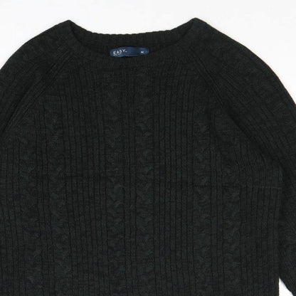 Easy Mens Green Round Neck Acrylic Pullover Jumper Size M Long Sleeve
