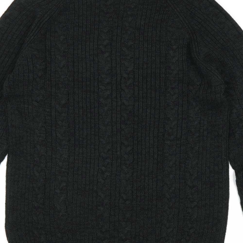 Easy Mens Green Round Neck Acrylic Pullover Jumper Size M Long Sleeve