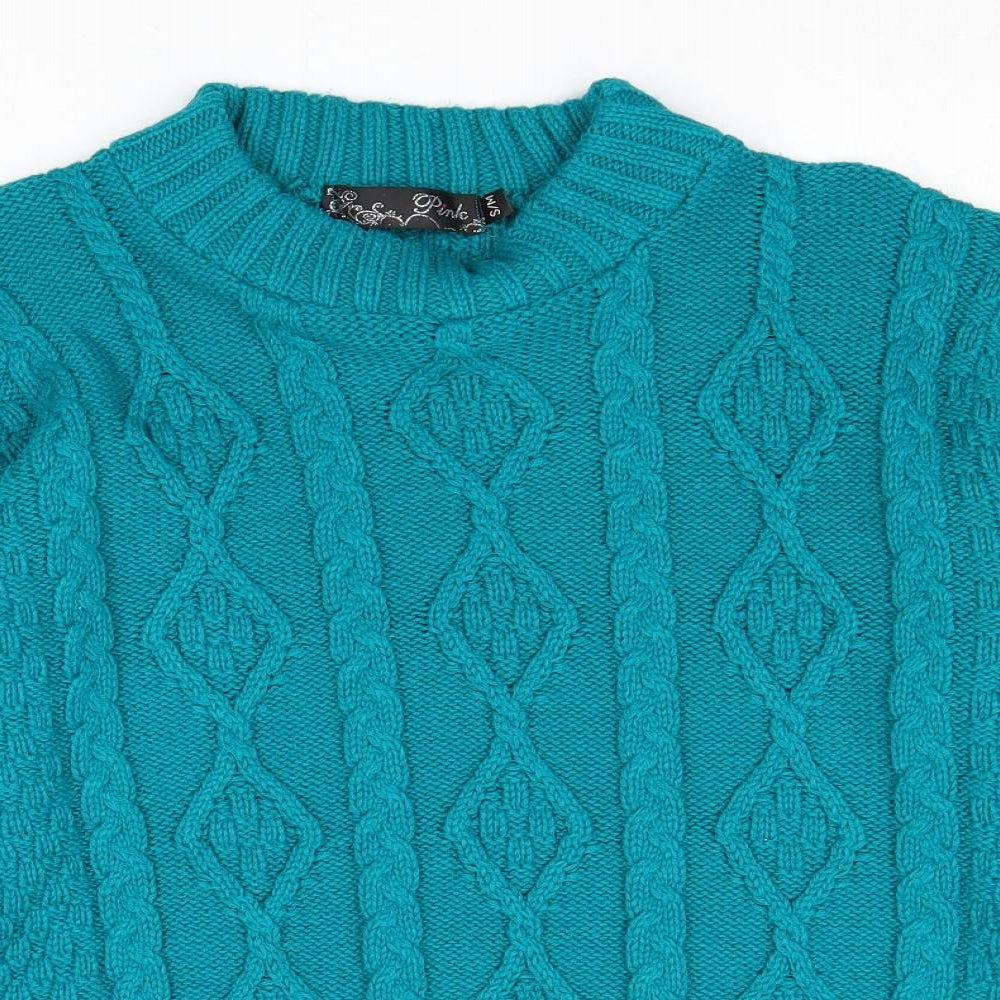 Womens UK Size S PINK Green Pullover Jumper