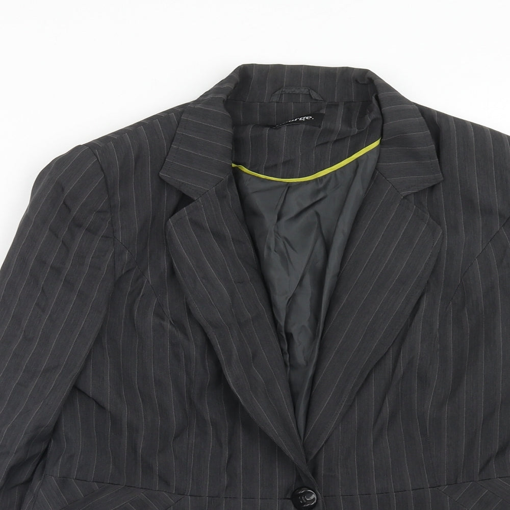 George Womens Grey Striped Polyester Jacket Blazer Size 16