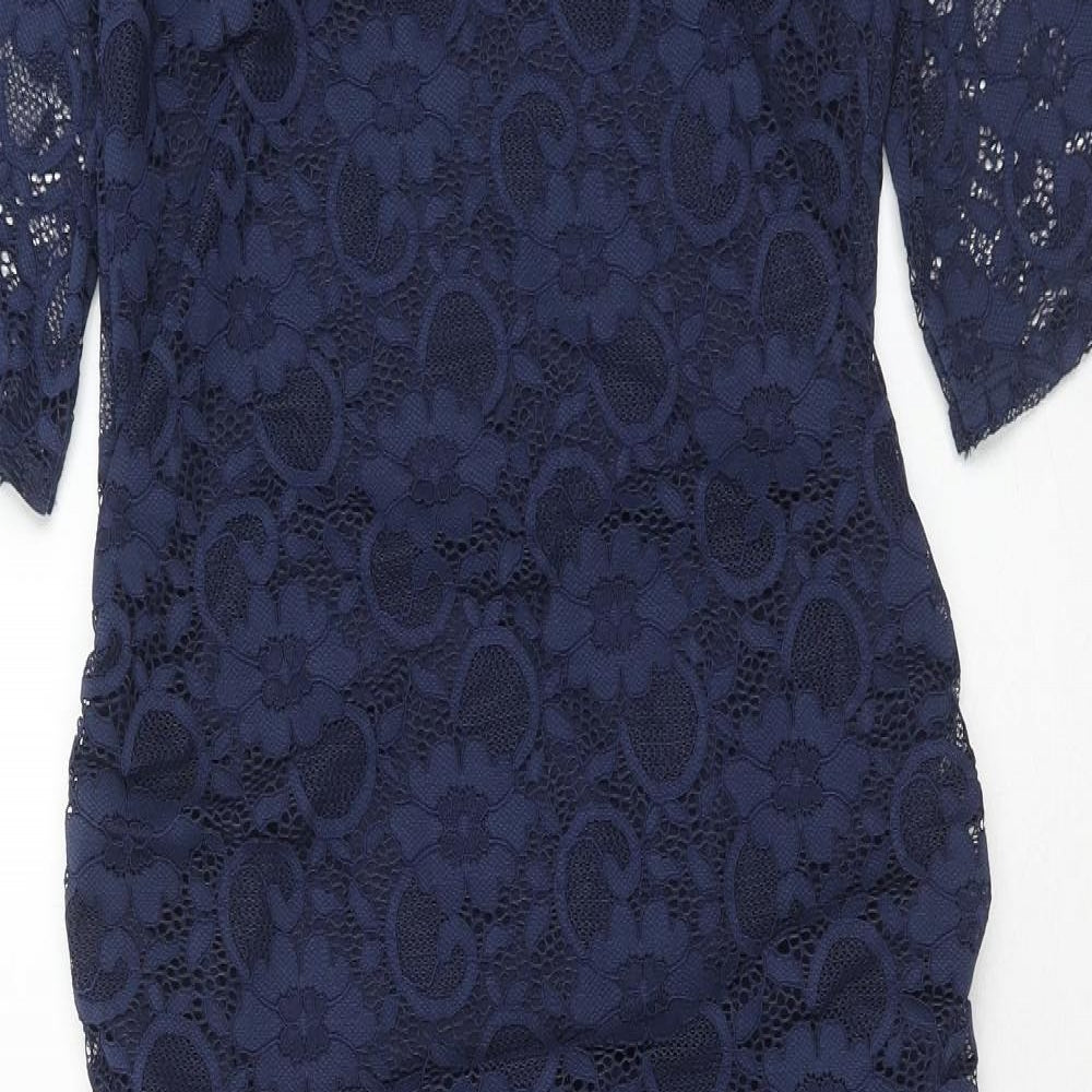 Blue belle Womens Blue Floral Polyester A-Line Size 10 Round Neck Pullover
