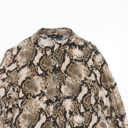 F&F Womens Brown Animal Print Viscose Basic Button-Up Size 10 Collared - Snakeskin Pattern
