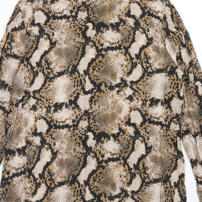 F&F Womens Brown Animal Print Viscose Basic Button-Up Size 10 Collared - Snakeskin Pattern