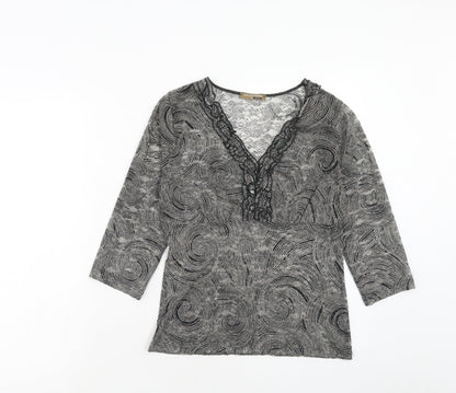 George Womens Black Geometric Polyester Basic Blouse Size 8 V-Neck