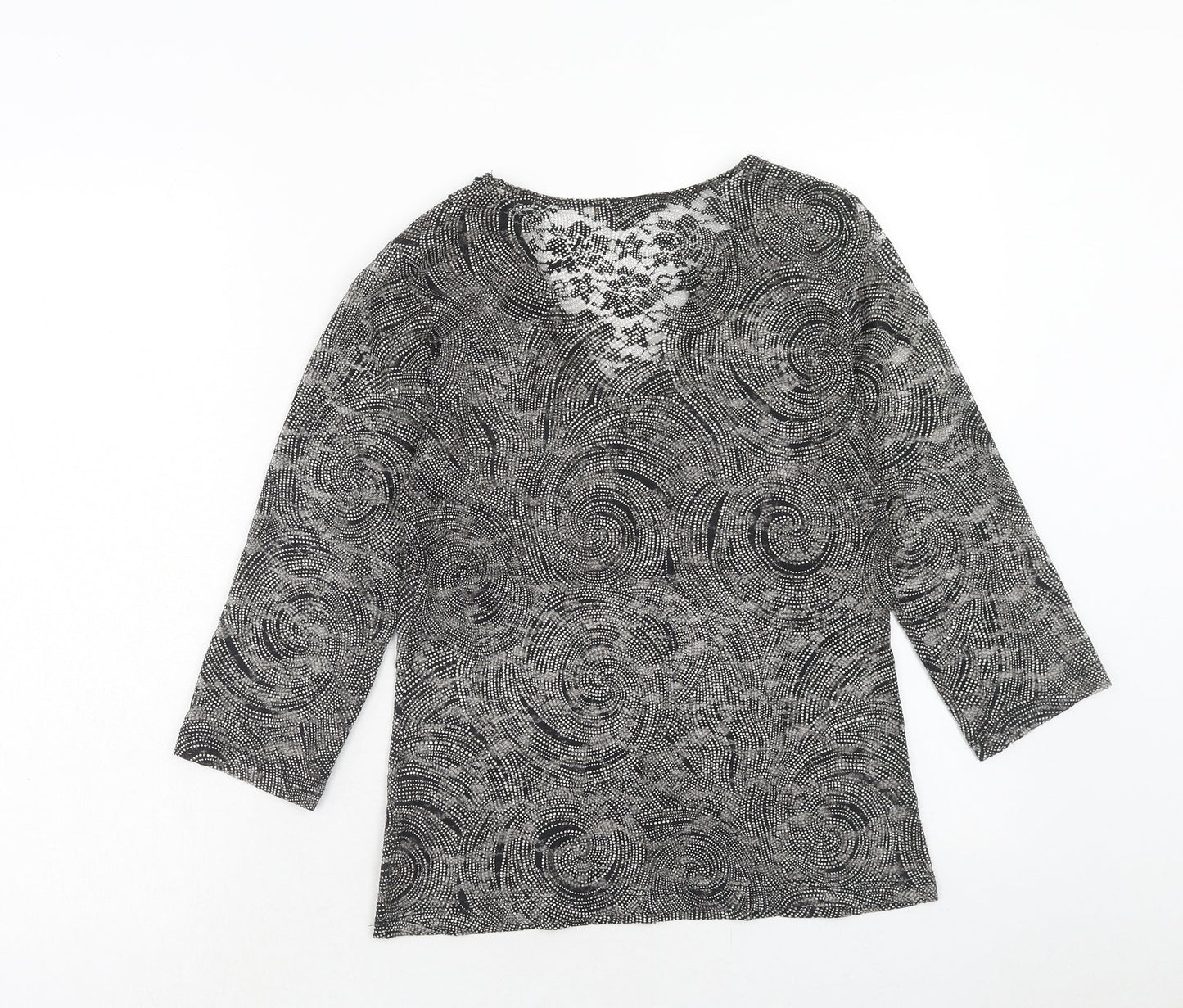 George Womens Black Geometric Polyester Basic Blouse Size 8 V-Neck