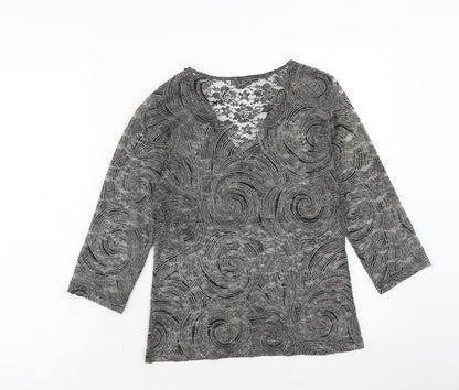 George Womens Black Geometric Polyester Basic Blouse Size 8 V-Neck