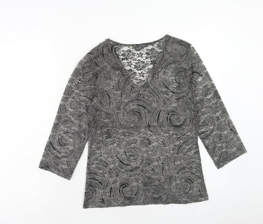 George Womens Black Geometric Polyester Basic Blouse Size 8 V-Neck