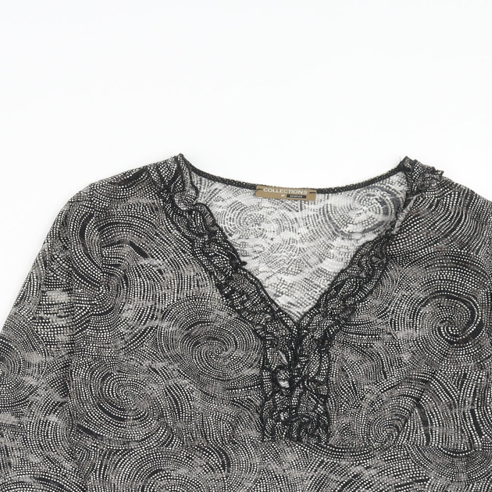 George Womens Black Geometric Polyester Basic Blouse Size 8 V-Neck