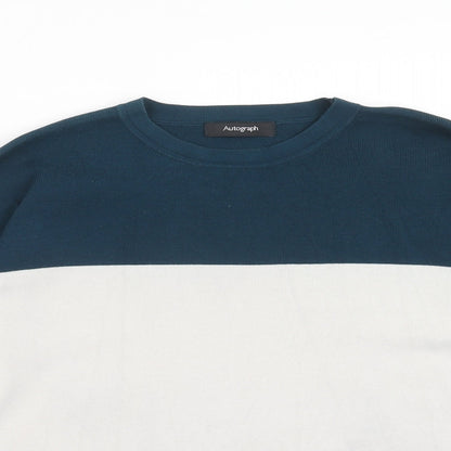 Autograph Womens Blue Round Neck Striped Cotton Pullover Jumper Size 6