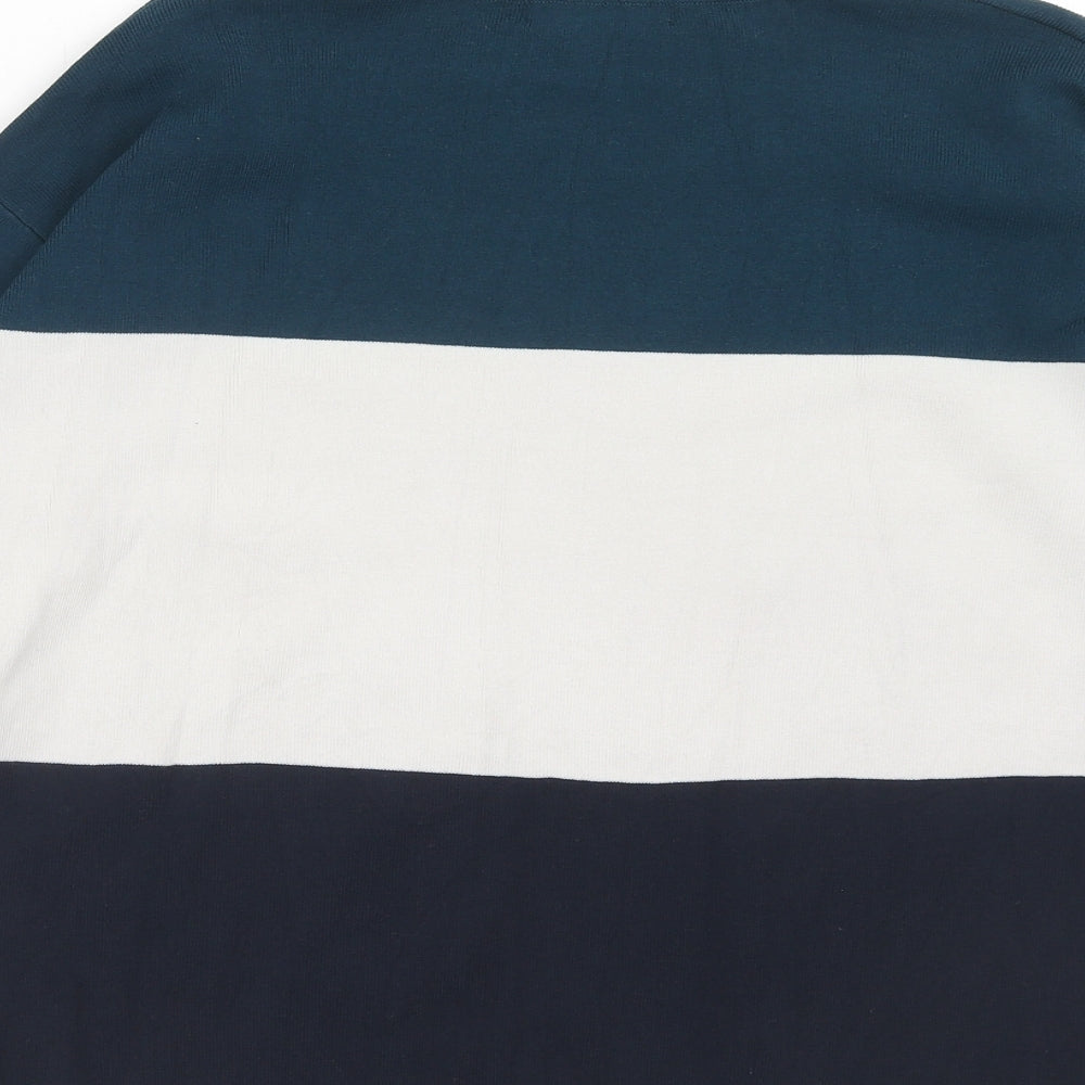 Autograph Womens Blue Round Neck Striped Cotton Pullover Jumper Size 6