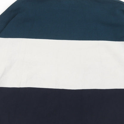 Autograph Womens Blue Round Neck Striped Cotton Pullover Jumper Size 6