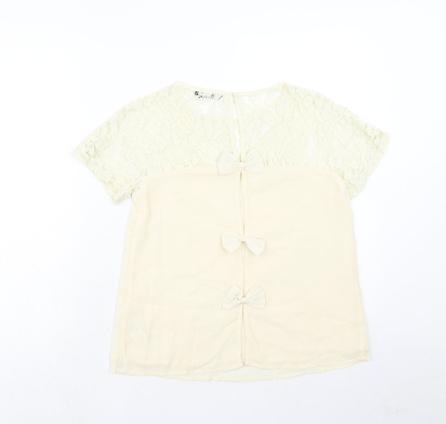 Boohoo Womens Beige Polyester Basic T-Shirt Size 10 Round Neck - Lace Neckline