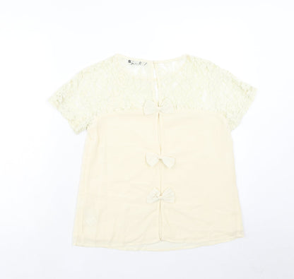 Boohoo Womens Beige Polyester Basic T-Shirt Size 10 Round Neck - Lace Neckline