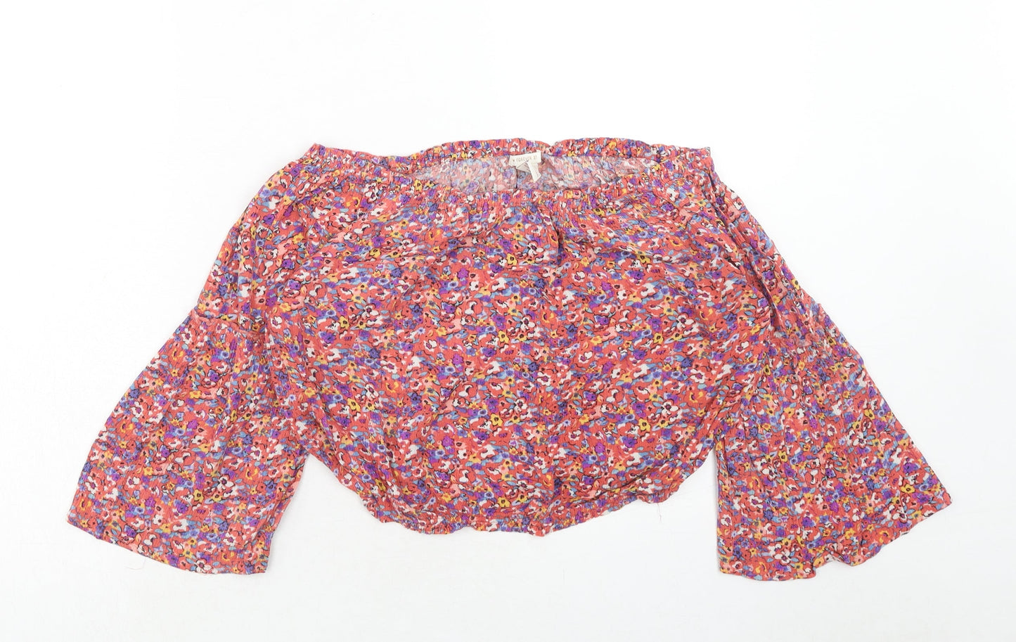 FOREVER 21 Womens Pink Floral Viscose Basic Blouse Size L Off the Shoulder