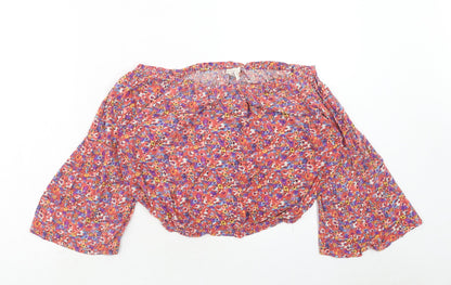 FOREVER 21 Womens Pink Floral Viscose Basic Blouse Size L Off the Shoulder